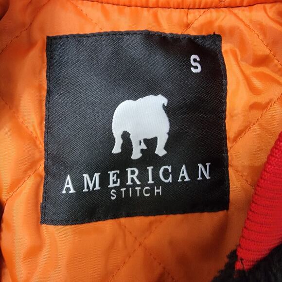 American Stitch Black Sherpa Bomber Jacket with Red Trim and Quilted Lining - Picture 4 of 7